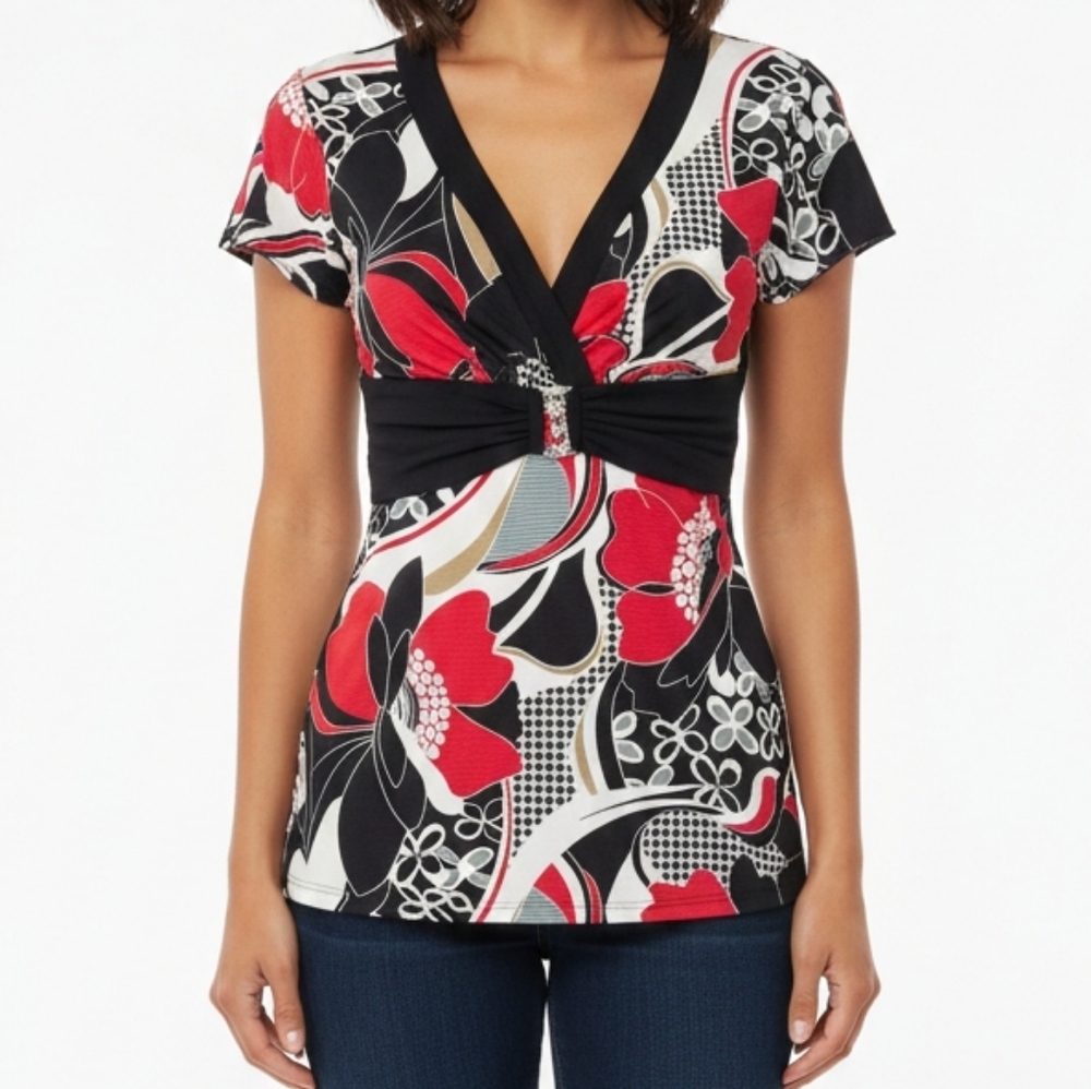 Heart Soul Large Blouse With Rhinestone Buckle Flutter Sleeves Polyester Y2K